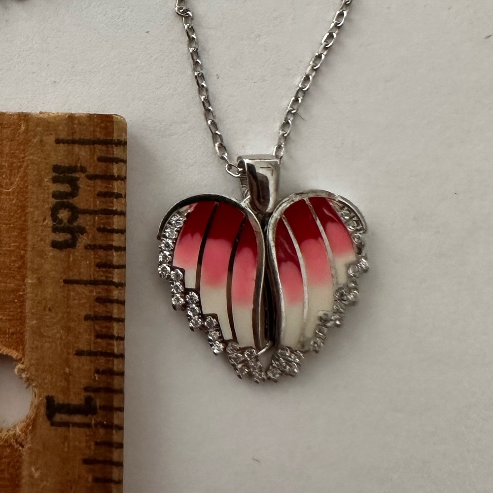 925 Silver double heart initial name cz pink handmade enamel necklace